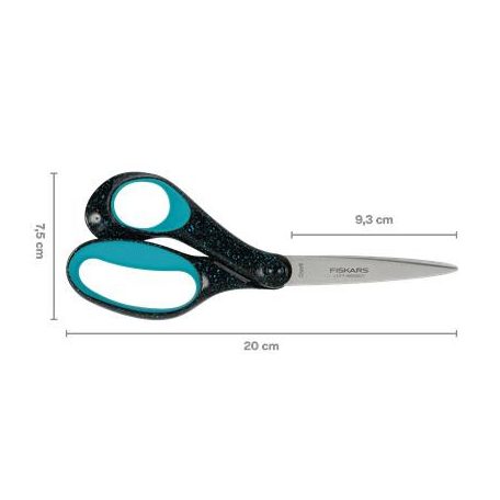 FISKARS Olló, ifjúsági, 20 cm, balkezes, FISKARS, foltos pávakék
