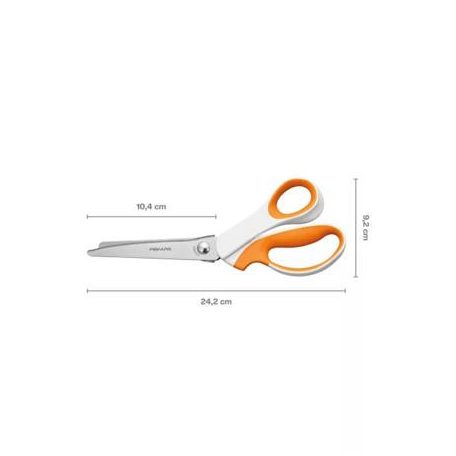 FISKARS Olló, cikkcakk, 24,2 cm, FISKARS "SoftGrip™", fehér/narancssárga