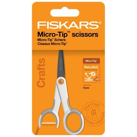 FISKARS Olló, általános, tapadásmentes, 13 cm, FISKARS "MicroTip Titanium", fehér