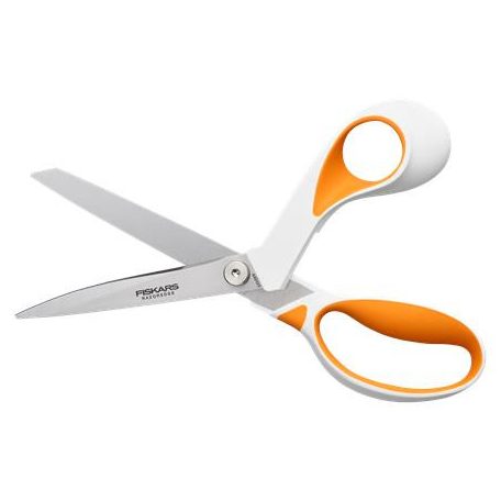FISKARS Olló, általános, 23 cm, FISKARS "RazorEdge Softgrip", narancssárga-fehér