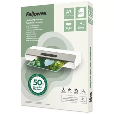 FELLOWES Meleglamináló fólia, 80 mikron, A3, fényes, 100 db, FELLOWES "Light"