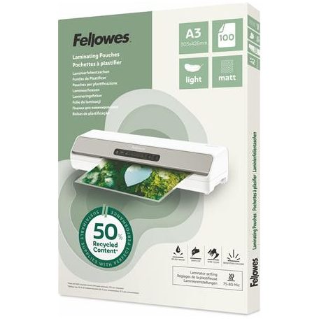 FELLOWES Meleglamináló fólia, 80 mikron, A3, matt, 100 db, FELLOWES "Light"