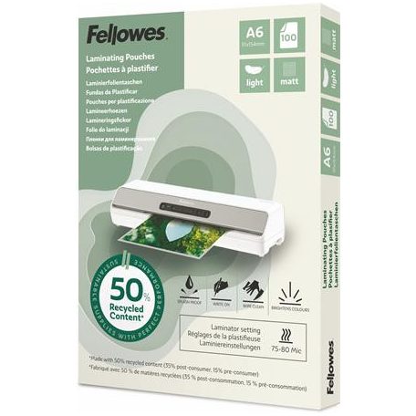 FELLOWES Meleglamináló fólia, 80 mikron, A6, matt, 100 db, FELLOWES "Light"