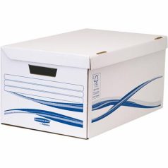   FELLOWES Csapófedeles archiválókonténer, karton, nagy, 6 db Archiválódobozzal, FELLOWES "Bankers Box Basic", kék-fehér