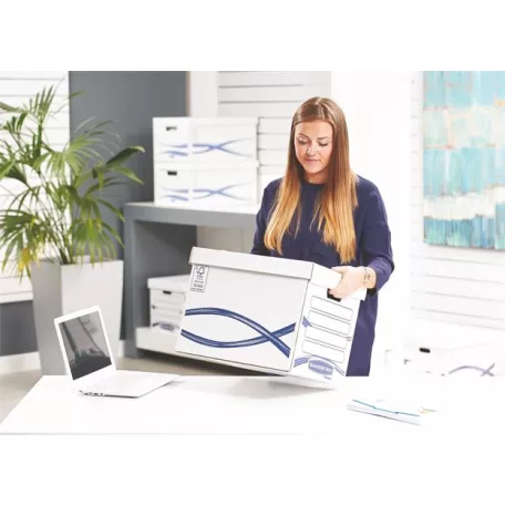 FELLOWES Archiválókonténer, karton, FELLOWES, "Bankers Box Basic Tall", kék-fehér