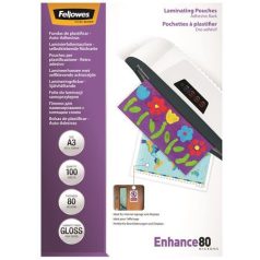   FELLOWES Meleglamináló fólia, 80 mikron, A3, fényes, öntapadó, 100 db, FELLOWES