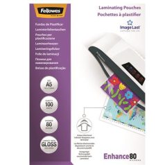   FELLOWES Meleglamináló fólia, 80 mikron, A5, fényes, 100 db, FELLOWES