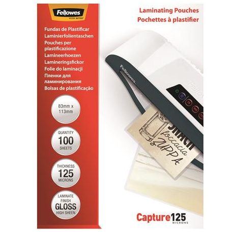 FELLOWES Meleglamináló fólia, 125 mikron, 83x113 mm, fényes, 100 db, FELLOWES