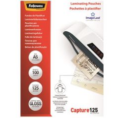   FELLOWES Meleglamináló fólia, 125 mikron, A5, fényes, 100 db, FELLOWES