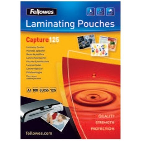FELLOWES Meleglamináló fólia, 125 mikron, A4, fényes, 100 db, FELLOWES