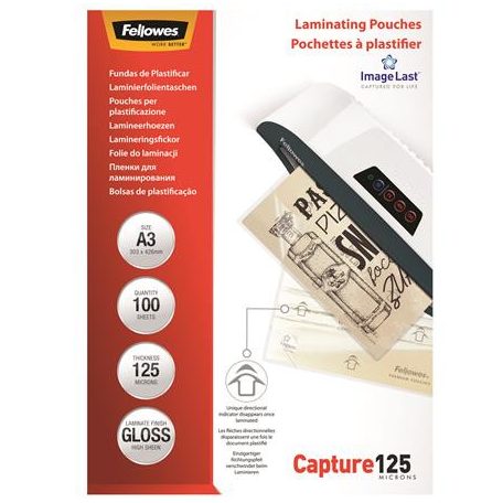 FELLOWES Meleglamináló fólia, 125 mikron, A3, fényes, 100 db, FELLOWES