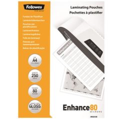   FELLOWES Meleglamináló fólia, 80 mikron, A4, fényes, 250 db, FELLOWES