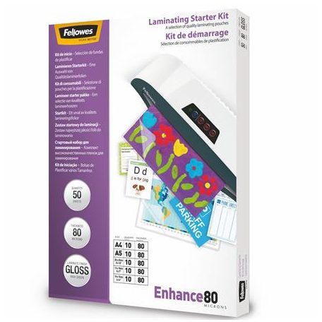 FELLOWES Meleglamináló fólia, 80 mikron, fényes, 50 db, FELLOWES