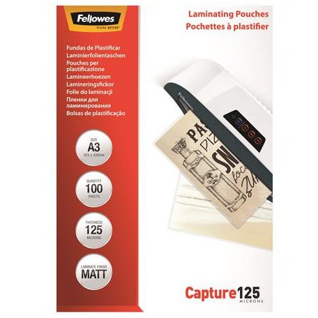 FELLOWES Meleglamináló fólia, 125 mikron, A3, matt, 100 db, FELLOWES