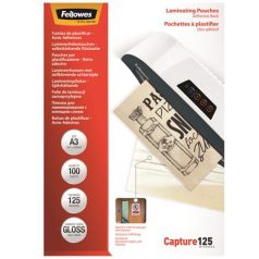   FELLOWES Meleglamináló fólia, 125 mikron, A3, fényes, öntapadó, 100 db, FELLOWES