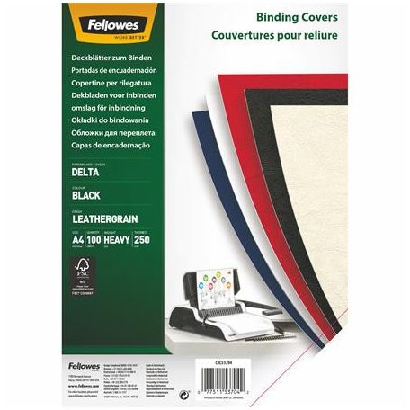 FELLOWES Hátlap, A4, 250 g, matt, FELLOWES "Delta", fekete, 100 db