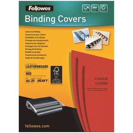 FELLOWES Hátlap, A4, 250 g, matt, FELLOWES "Delta", piros, 25 db