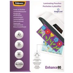   FELLOWES Meleglamináló fólia, 80 mikron, A3, fényes, 25 db, FELLOWES