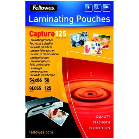 FELLOWES Meleglamináló fólia, 125 mikron, 54x86 mm, fényes, 50 db, FELLOWES