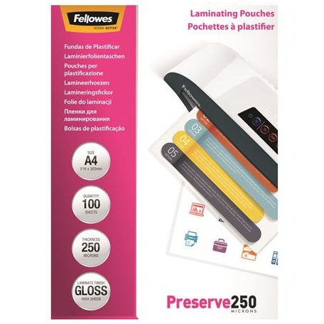 FELLOWES Meleglamináló fólia, 250 mikron, A4, fényes, 100 db, FELLOWES