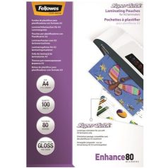   FELLOWES Meleglamináló fólia, 80 mikron, A4, SuperQuick, fényes, 100 db, FELLOWES