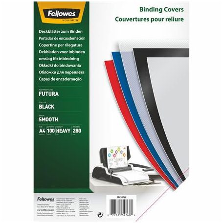 FELLOWES Hátlap, A4, 280 mikron, polipropilén, matt, FELLOWES "Futura", fekete