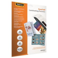   FELLOWES Meleglamináló fólia, 80 mikron, A4, fényes, 25 db, FELLOWES "Admire Easyfold"