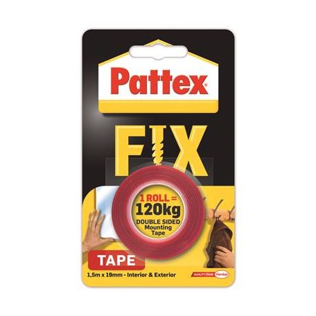 HENKEL Ragasztószalag, kétoldalas, 19 mm x 1,5 m, HENKEL "Pattex Fix 120 kg",  piros