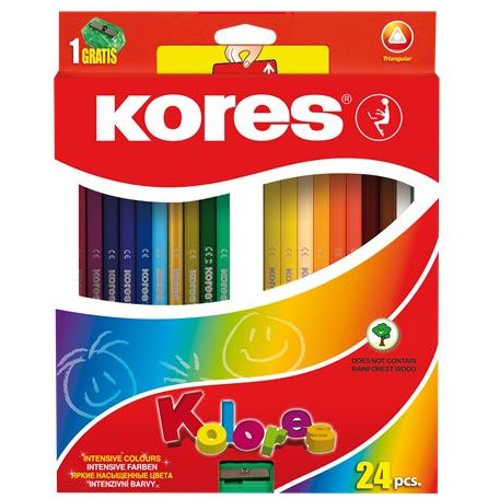 KORES Színes ceruza készlet, háromszögletű, KORES "Triangular", 24 különböző szín