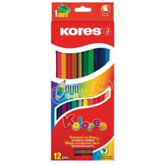   KORES Színes ceruza készlet, kétvégű, háromszögletű, KORES "Duo", 24 különböző szín