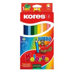   KORES Színes ceruza készlet, háromszögletű, vastag, KORES "Jumbo", 12 különböző szín