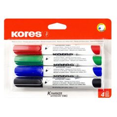   KORES Tábla- és flipchart marker készlet, kúpos, KORES "Eco K-Marker", 4 különböző szín