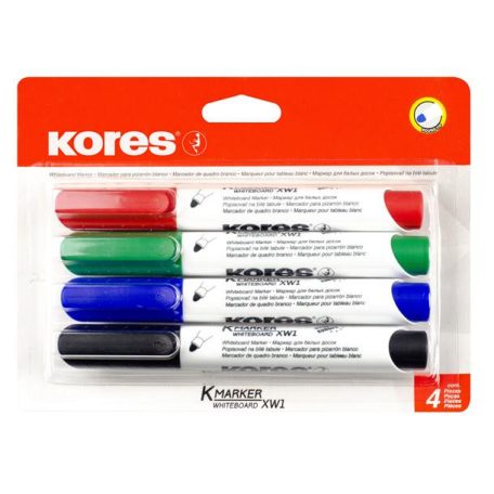 KORES Tábla- és flipchart marker készlet, kúpos, KORES "Eco K-Marker", 4 különböző szín