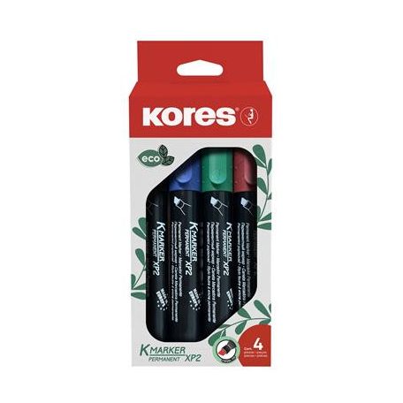 KORES Alkoholos marker készlet, 1-3 mm, vágott, KORES "Eco K-Marker", 4 különböző szín