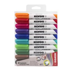   KORES Tábla- és flipchart marker készlet, 3 mm, kúpos, KORES "K-Marker XW1", 10 különböző szín