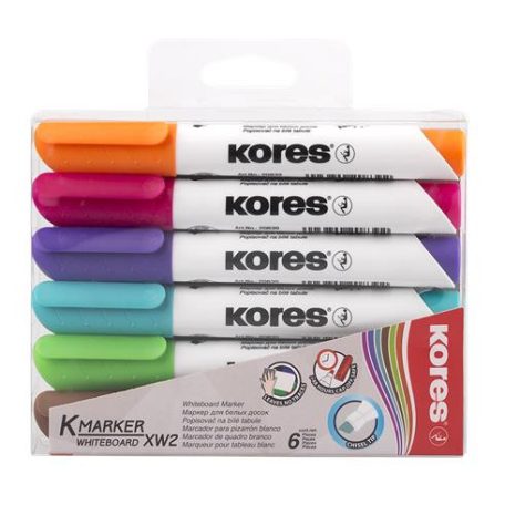 KORES Tábla- és flipchart marker készlet, 1-3 mm, vágott, KORES "K-Marker", 6 különböző szín