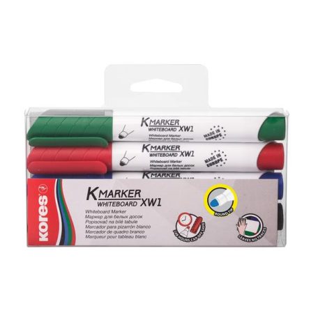 KORES Tábla- és flipchart marker készlet, 3 mm, kúpos, KORES "K-Marker XW1", 4 különböző szín