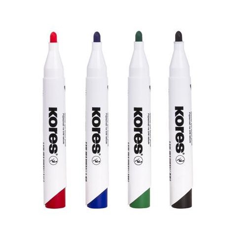 KORES Tábla- és flipchart marker készlet, 3 mm, kúpos, KORES "K-Marker XW1", 4 különböző szín