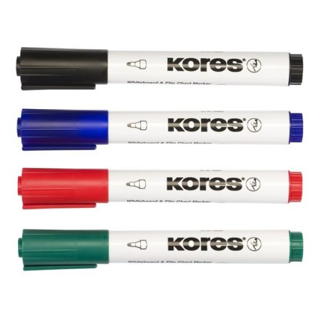 KORES Tábla- és flipchart marker készlet, 3 mm, kúpos, KORES "K-Marker XW1", 4 különböző szín