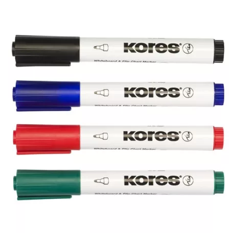 KORES Tábla- és flipchart marker készlet, 3 mm, kúpos, KORES "K-Marker XW1", 4 különböző szín
