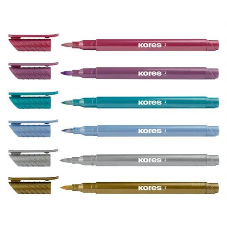 KORES Ecsetirón készlet, KORES "Metallic Style", 6 metál szín