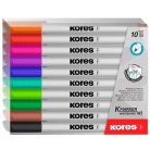 KORES Tábla- és flipchart marker készlet, 1-3 mm kúpos, KORES "K-Marker W1", 10 különböző szín