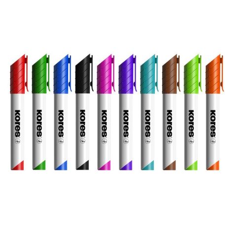 KORES Tábla- és flipchart marker készlet, 1-3 mm kúpos, KORES "K-Marker W1", 10 különböző szín