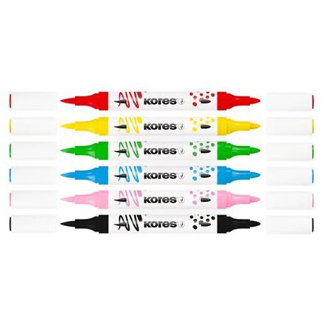 KORES Dekormarker készlet, akril, 1-2 mm, kétvégű, KORES " K-Kreative", 6 különböző szín