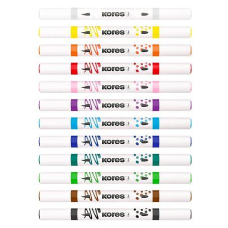 KORES Dekormarker készlet, akril, 1-2 mm, kétvégű, KORES " K-Kreative", 12 különböző szín
