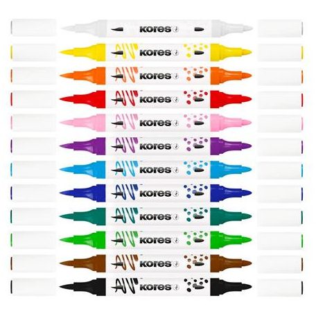KORES Dekormarker készlet, akril, 1-2 mm, kétvégű, KORES " K-Kreative", 12 különböző szín