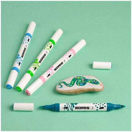KORES Dekormarker készlet, akril, 1-2 mm, kétvégű, KORES " K-Kreative", 12 különböző szín
