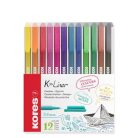 KORES Tűfilc készlet, 0,4 mm, KORES "K-Liner", 12 különböző szín