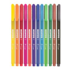   KORES Tűfilc készlet, 0,4 mm, KORES "K-Liner", 12 különböző szín