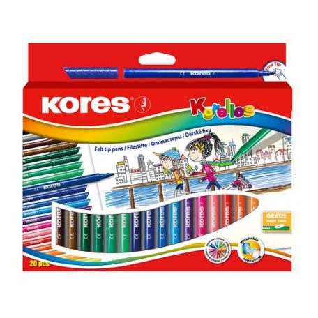 KORES Filctoll készlet, kimosható, KORES "Korellos", 24 különböző szín